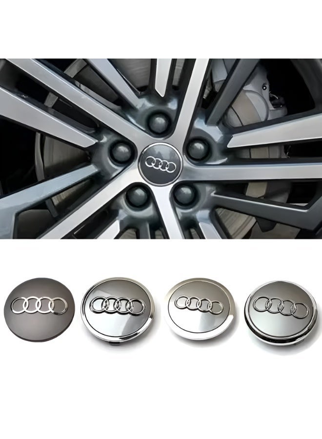 أودي مجموعة 4 أغطية مركز عجلات مقاس 69 مم لسيارات أودي | أغطية محور متينة من البلاستيك ABS بشعار فضي | سهلة التركيب بالضغط - Image 3